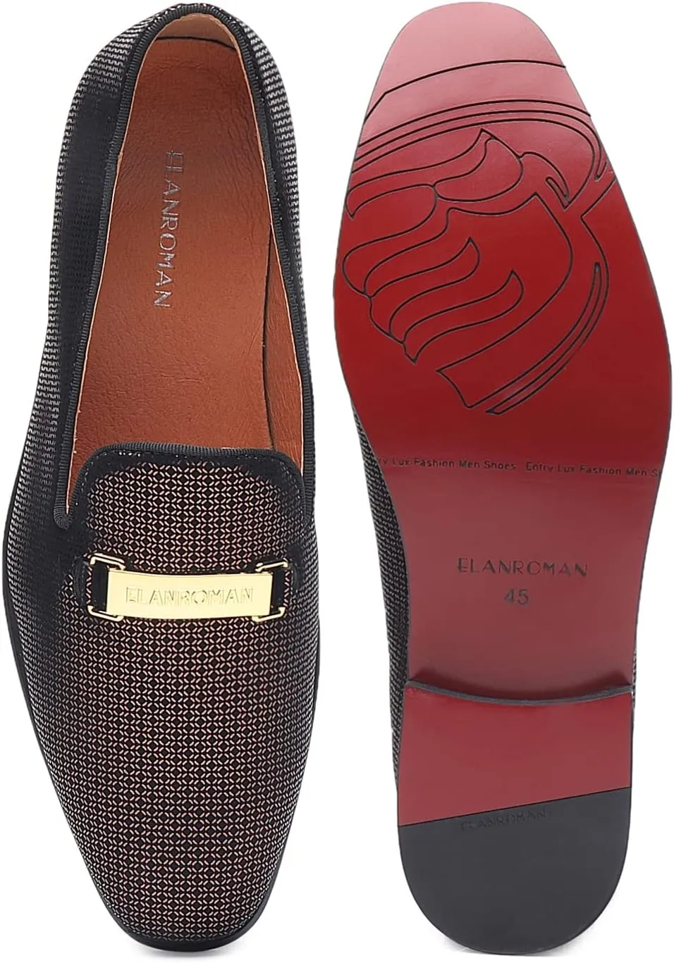 ELANROMAN Men's Gold Buckle Loafers Fashion Pull-on Penny Party Wedding Shoes
