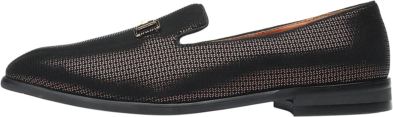 ELANROMAN Men's Gold Buckle Loafers Fashion Pull-on Penny Party Wedding Shoes