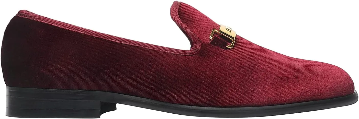 ELANROMAN Men's Loafers Gold Buckle Fashion Handmade Wedding Party Prom Shoes