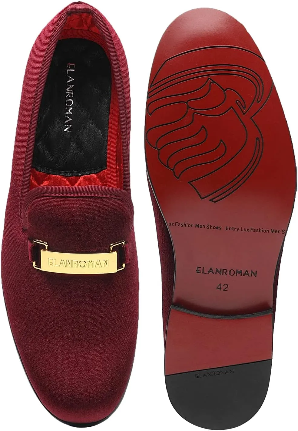 ELANROMAN Men's Loafers Gold Buckle Fashion Handmade Wedding Party Prom Shoes