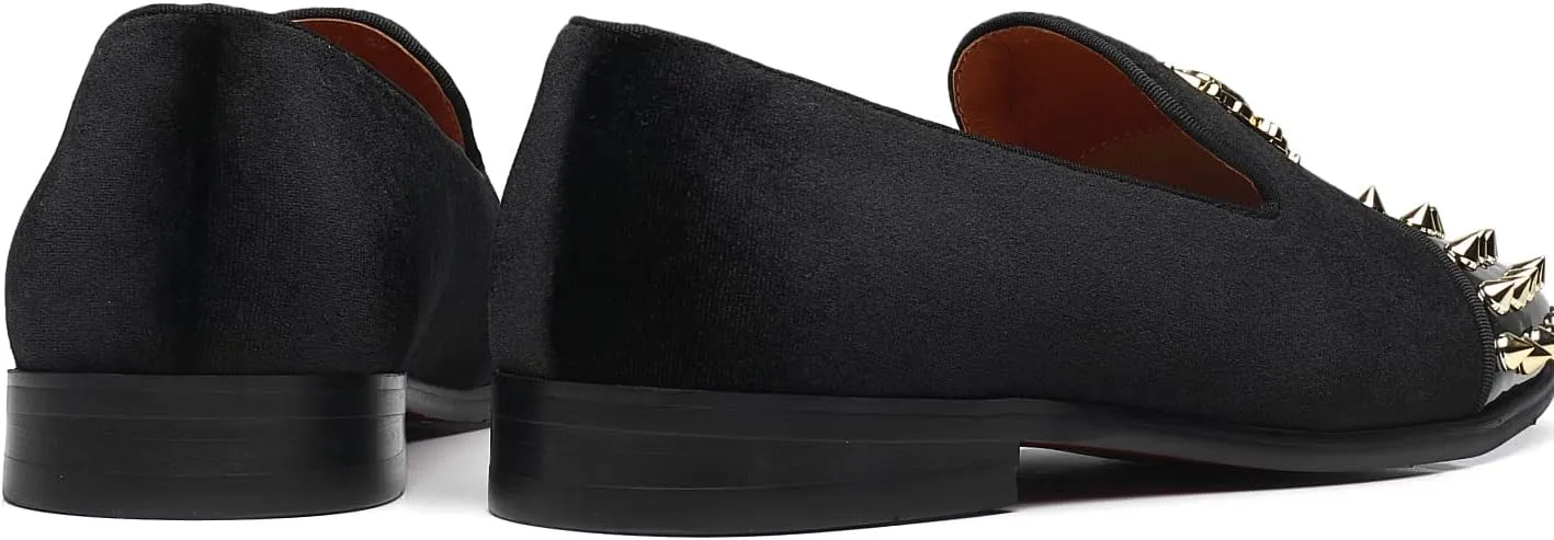 ELANROMAN Men's Loafers Gold Buckle Wedding Party Prom Velvet Dress Shoes