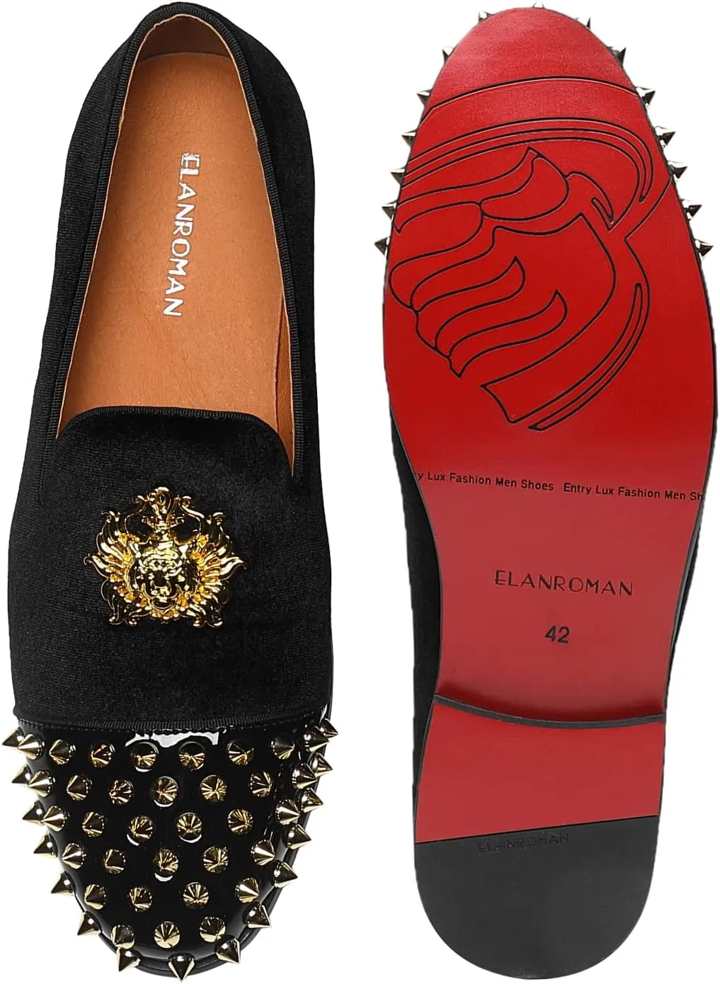 ELANROMAN Men's Loafers Gold Buckle Wedding Party Prom Velvet Dress Shoes