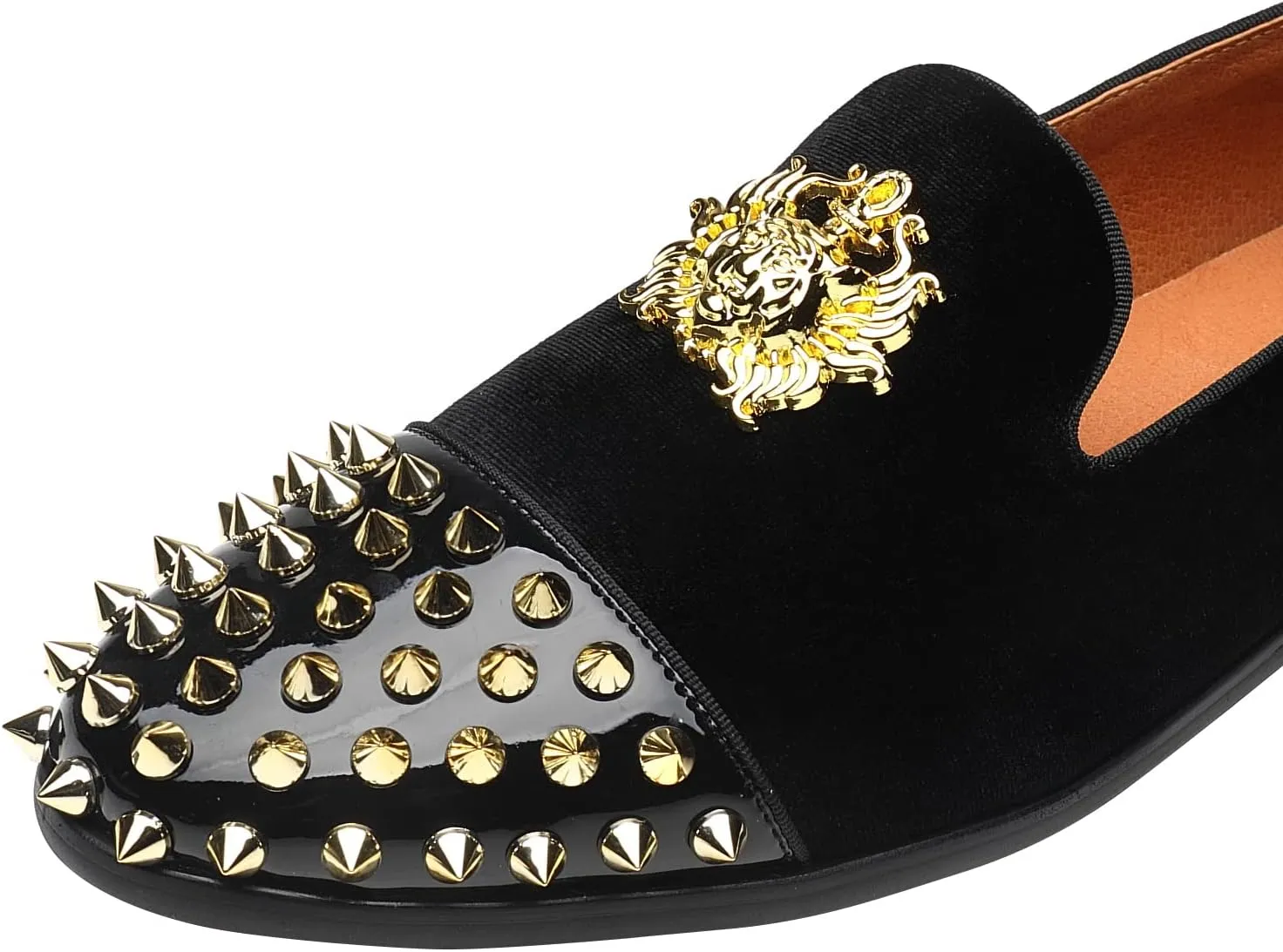ELANROMAN Men's Loafers Gold Buckle Wedding Party Prom Velvet Dress Shoes