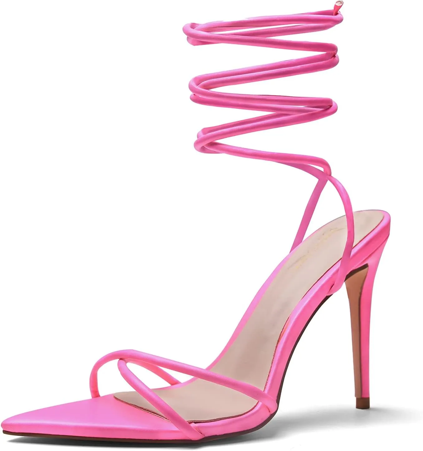 Elisabet Tang Heeled Sandals, Women's Sexy Strappy 4.3 inch Stilettos High Heels Lace Up Heeled Sandals Pointed Open Toe Party Dress Shoes