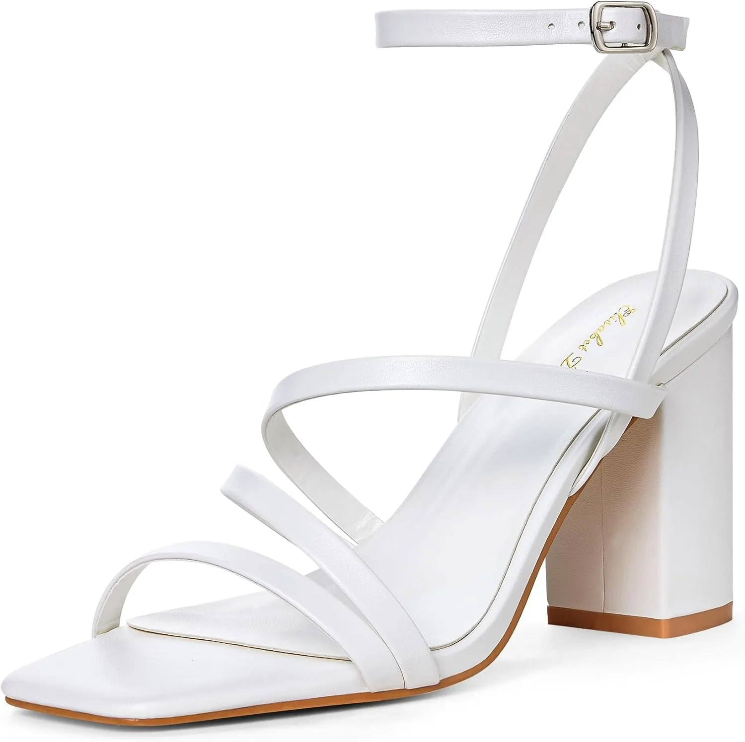 Elisabet Tang Women's Strappy Chunky Heels Sandals, Ankle Strap 3 inch Mid Block Heels Lace up Square Open Toe Thick Heeled Sandals Shoes