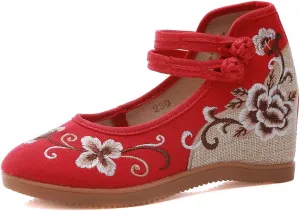 Embroidered Cloth Shoes Comfortable Round Toe Loafers Chinese Canvas Shoes Mary Jane Shoes