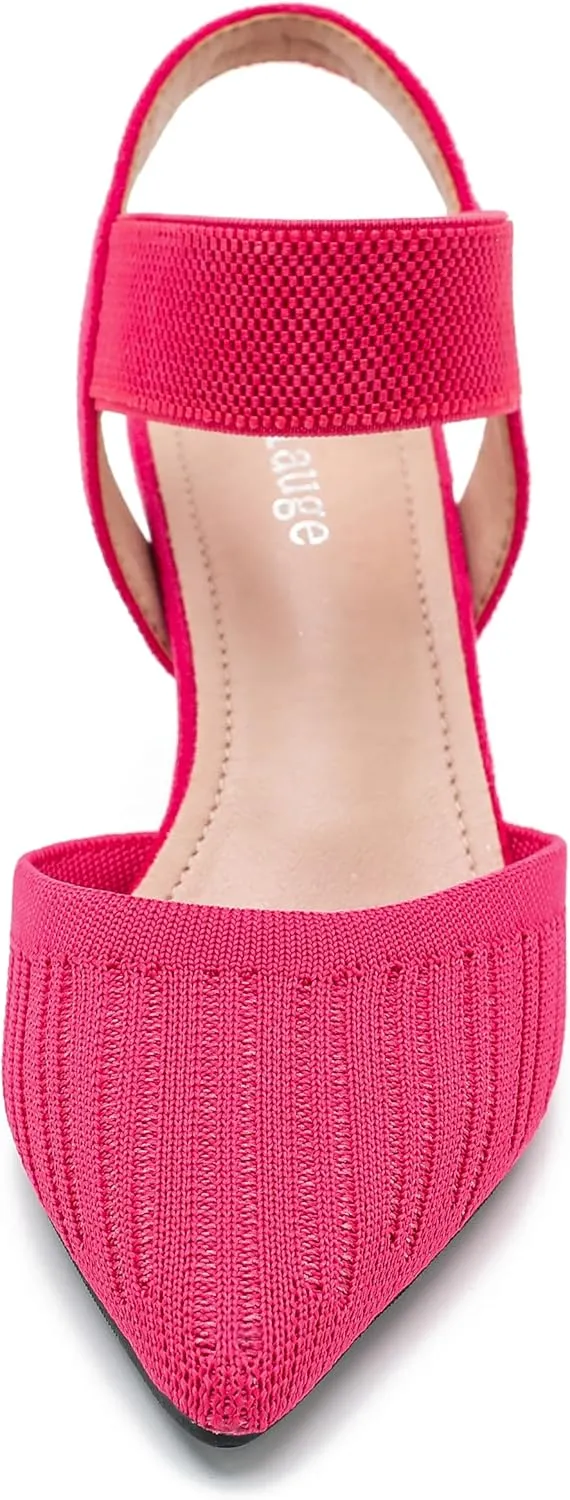 Enelauge Women's Closed Toe Low Kitten Heels Knit Pumps Elastic Ankle Strap Sandals Slingback Pointed Toe Wedding Prom Dress Shoes