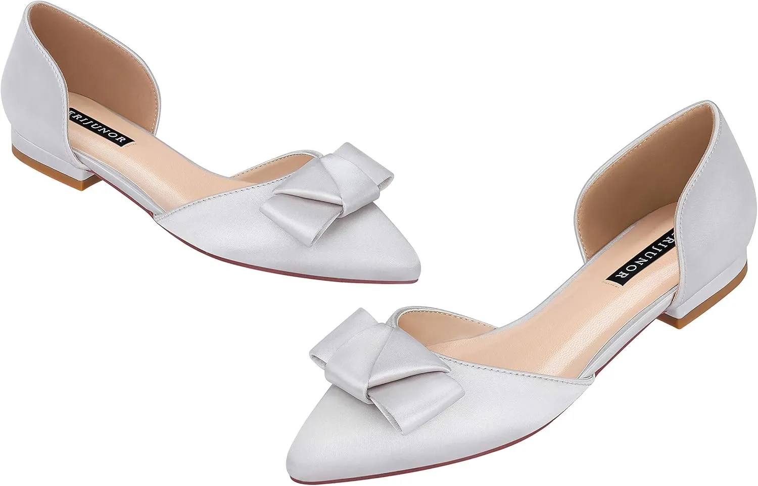 ERIJUNOR Comfortable Low Heel Wedding Shoes with Bow Knot D’orsay Pointy Toe Flats