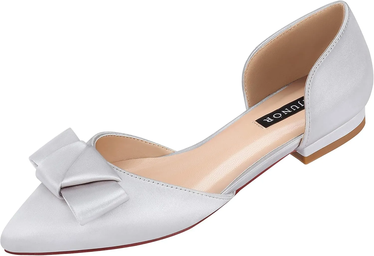 ERIJUNOR Comfortable Low Heel Wedding Shoes with Bow Knot D’orsay Pointy Toe Flats