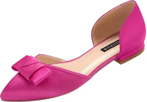 ERIJUNOR Comfortable Low Heel Wedding Shoes with Bow Knot D’orsay Pointy Toe Flats