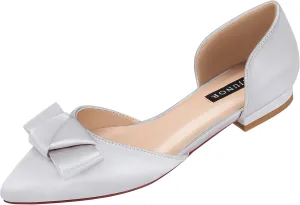 ERIJUNOR Comfortable Low Heel Wedding Shoes with Bow Knot D’orsay Pointy Toe Flats