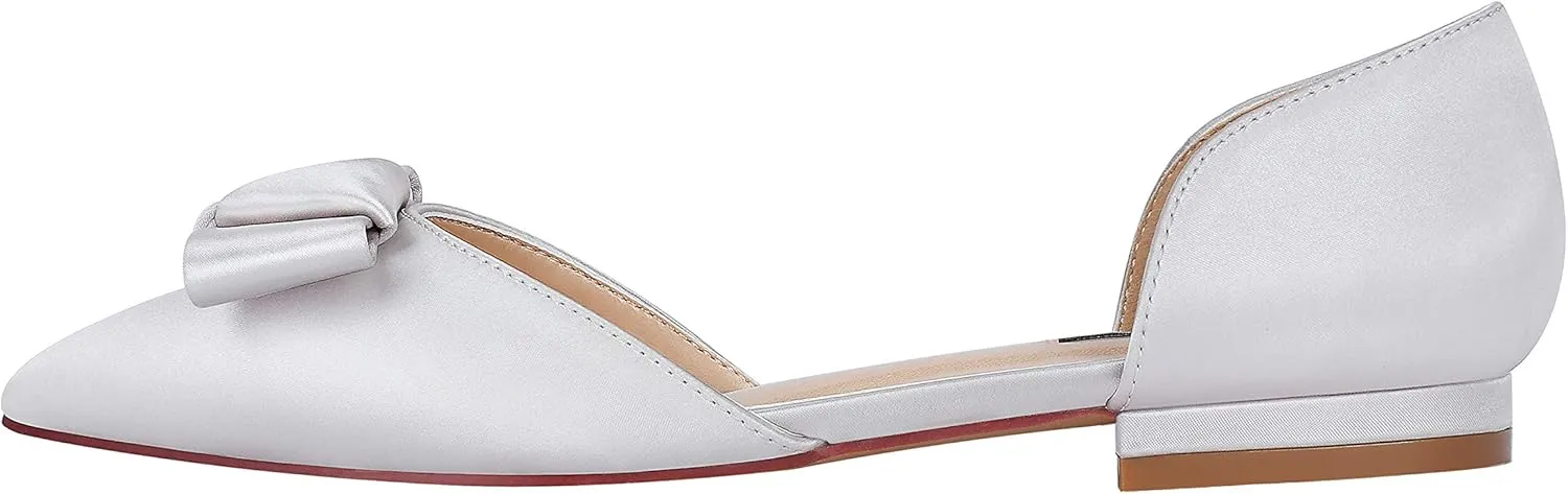 ERIJUNOR Comfortable Low Heel Wedding Shoes with Bow Knot D’orsay Pointy Toe Flats