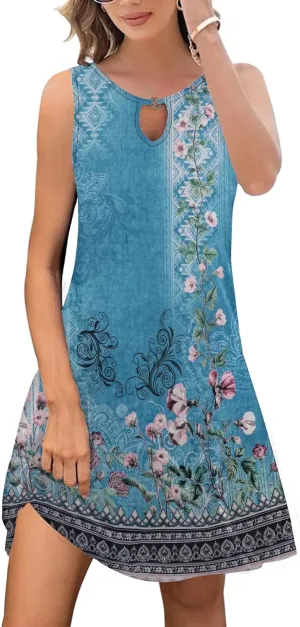 ETCYY Summer Dresses for Women 2025 Trendy Boho Floral Print Beach Cover Up Casual Spring Sleeveless Sundresses