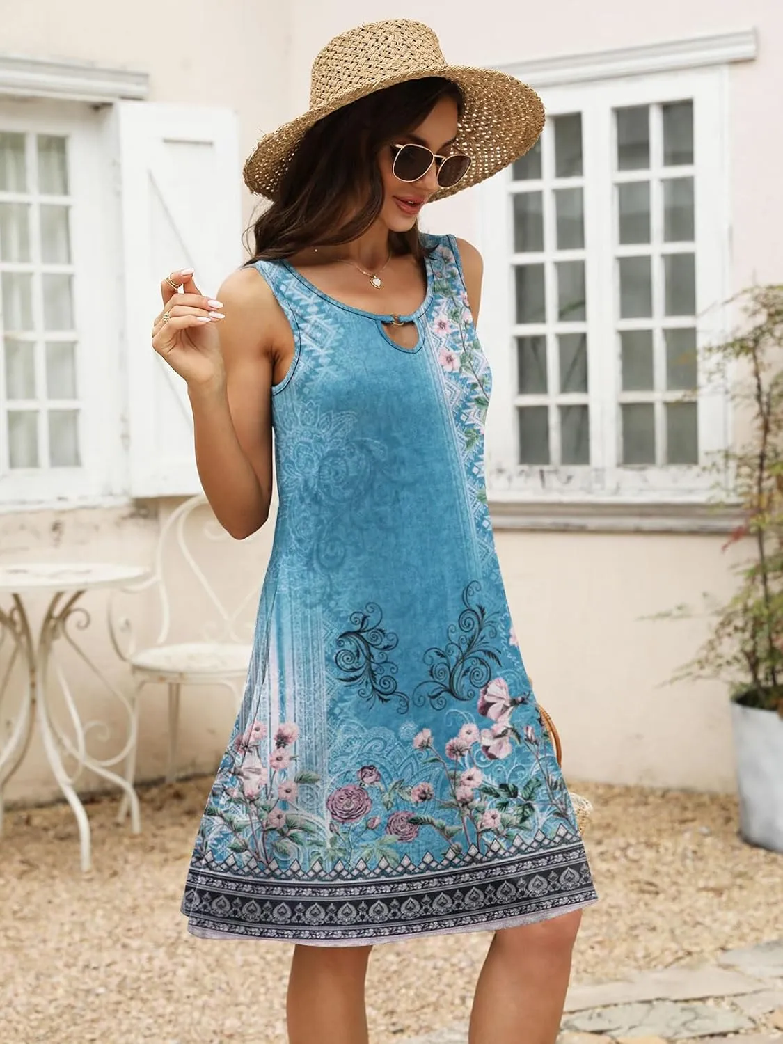 ETCYY Summer Dresses for Women 2025 Trendy Boho Floral Print Beach Cover Up Casual Spring Sleeveless Sundresses