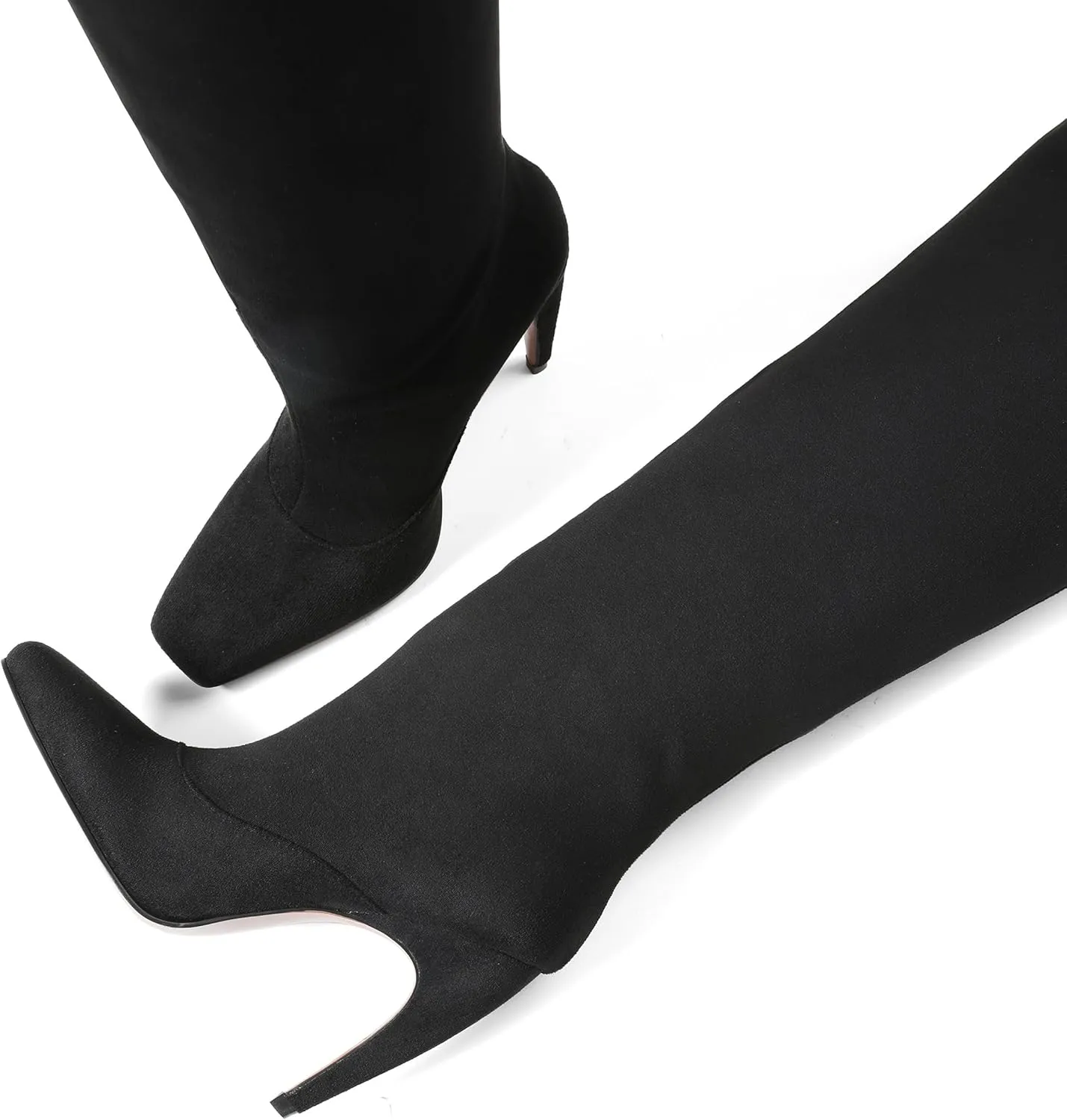 Eteridrey Knee High Boots Women Wide Calf Boots Square Toe Stiletto Heel Boots Pull on High Heel Tall Boots Women Fall Winter Party Boots