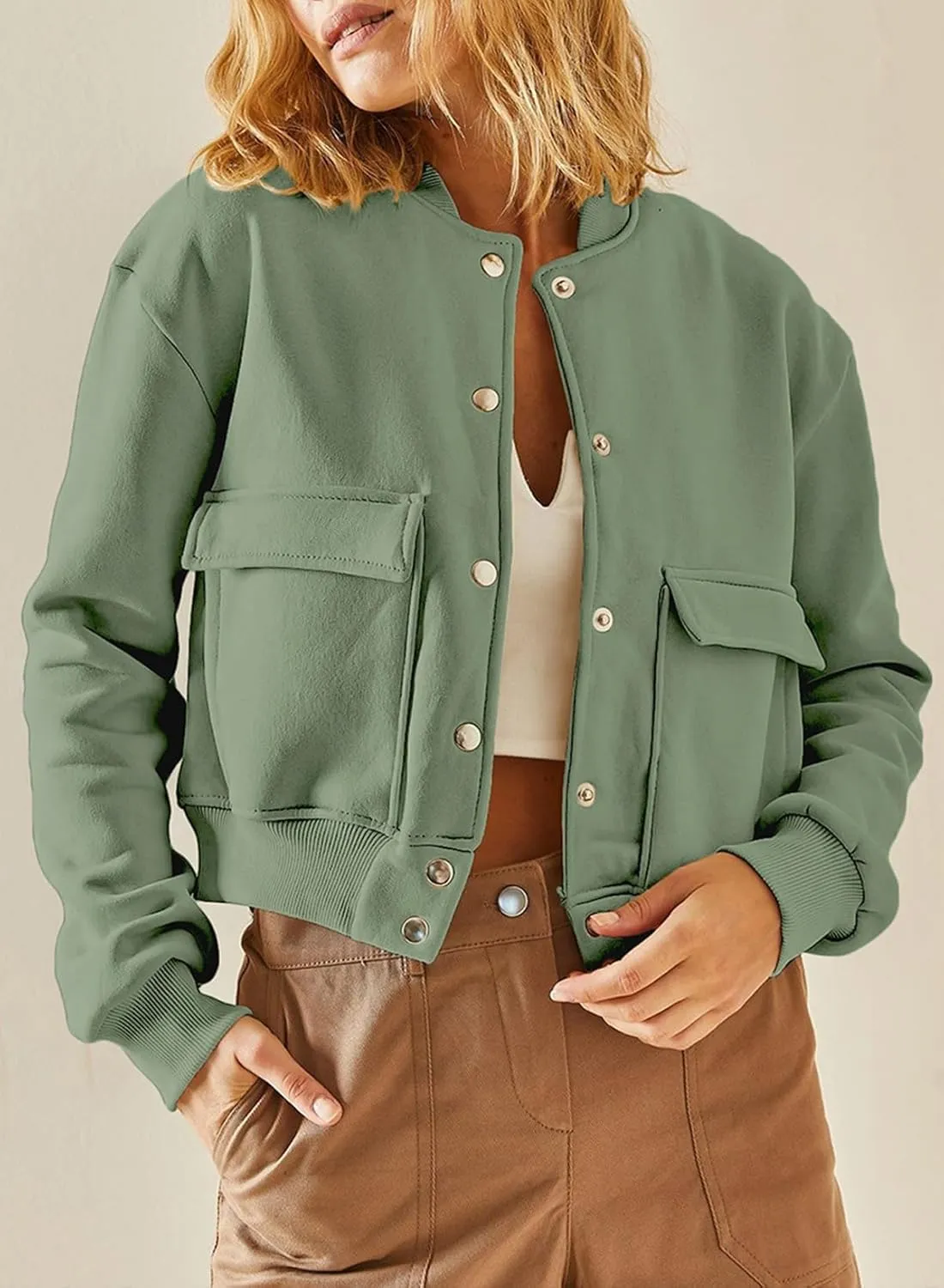 EVALESS Womens Jacket 2024 Fall Winter Long Sleeve Stand Collar Shacket with Side Pocket Lightweight Coat