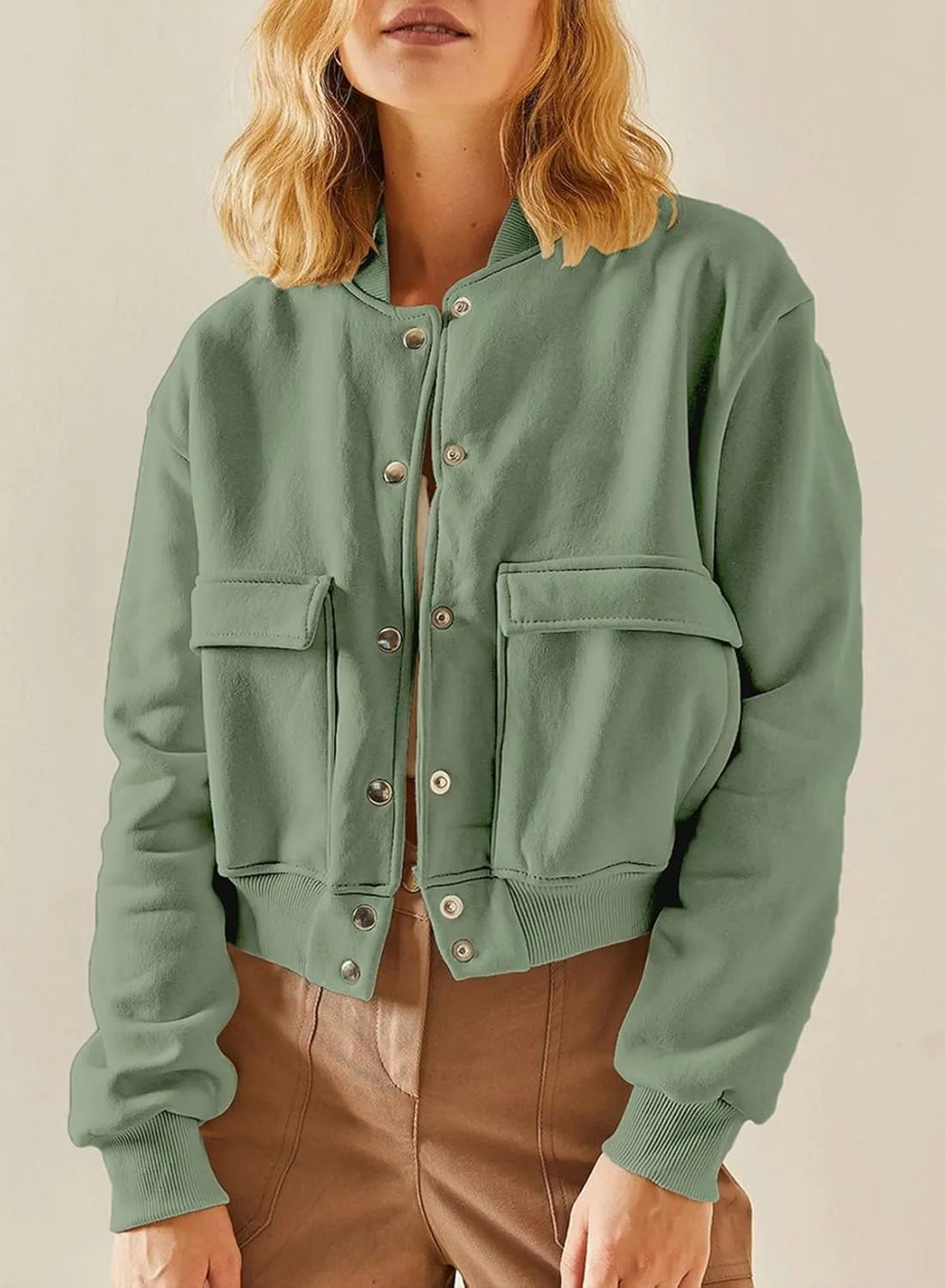 EVALESS Womens Jacket 2024 Fall Winter Long Sleeve Stand Collar Shacket with Side Pocket Lightweight Coat