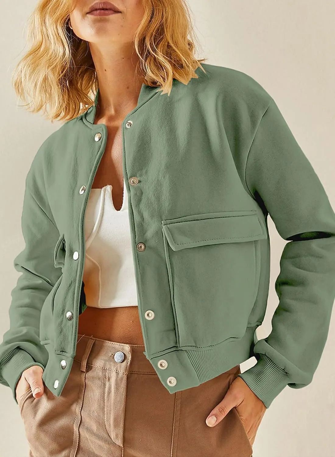 EVALESS Womens Jacket 2024 Fall Winter Long Sleeve Stand Collar Shacket with Side Pocket Lightweight Coat