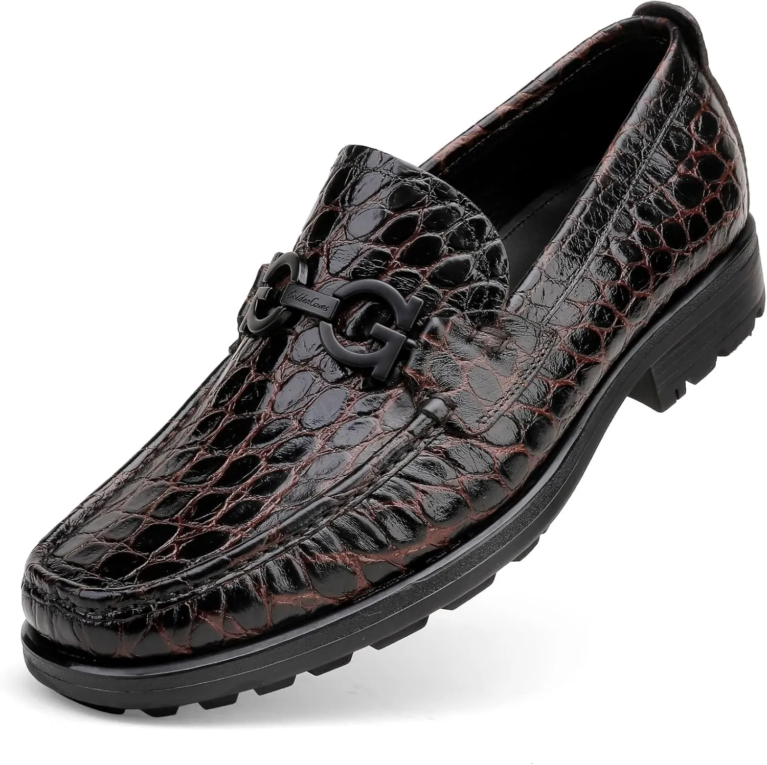 Fashion Leather Penny Loafer for Mens, Crocodile Pattern Thick Sole Slip on Dress Shoes Casual Party Shoes Classic Slip-On Loafers for Men