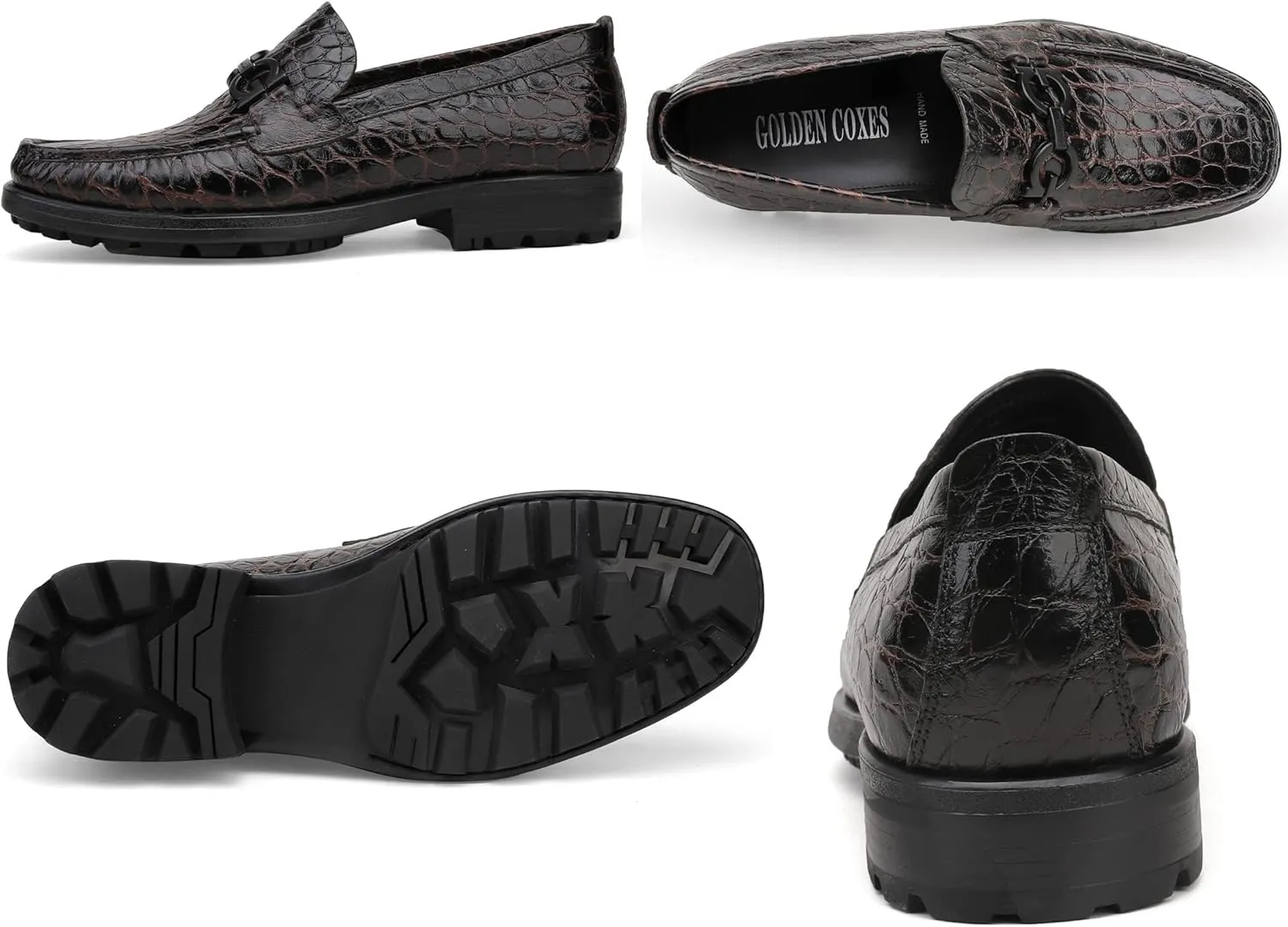 Fashion Leather Penny Loafer for Mens, Crocodile Pattern Thick Sole Slip on Dress Shoes Casual Party Shoes Classic Slip-On Loafers for Men