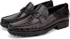 Fashion Leather Penny Loafer for Mens, Crocodile Pattern Thick Sole Slip on Dress Shoes Casual Party Shoes Classic Slip-On Loafers for Men