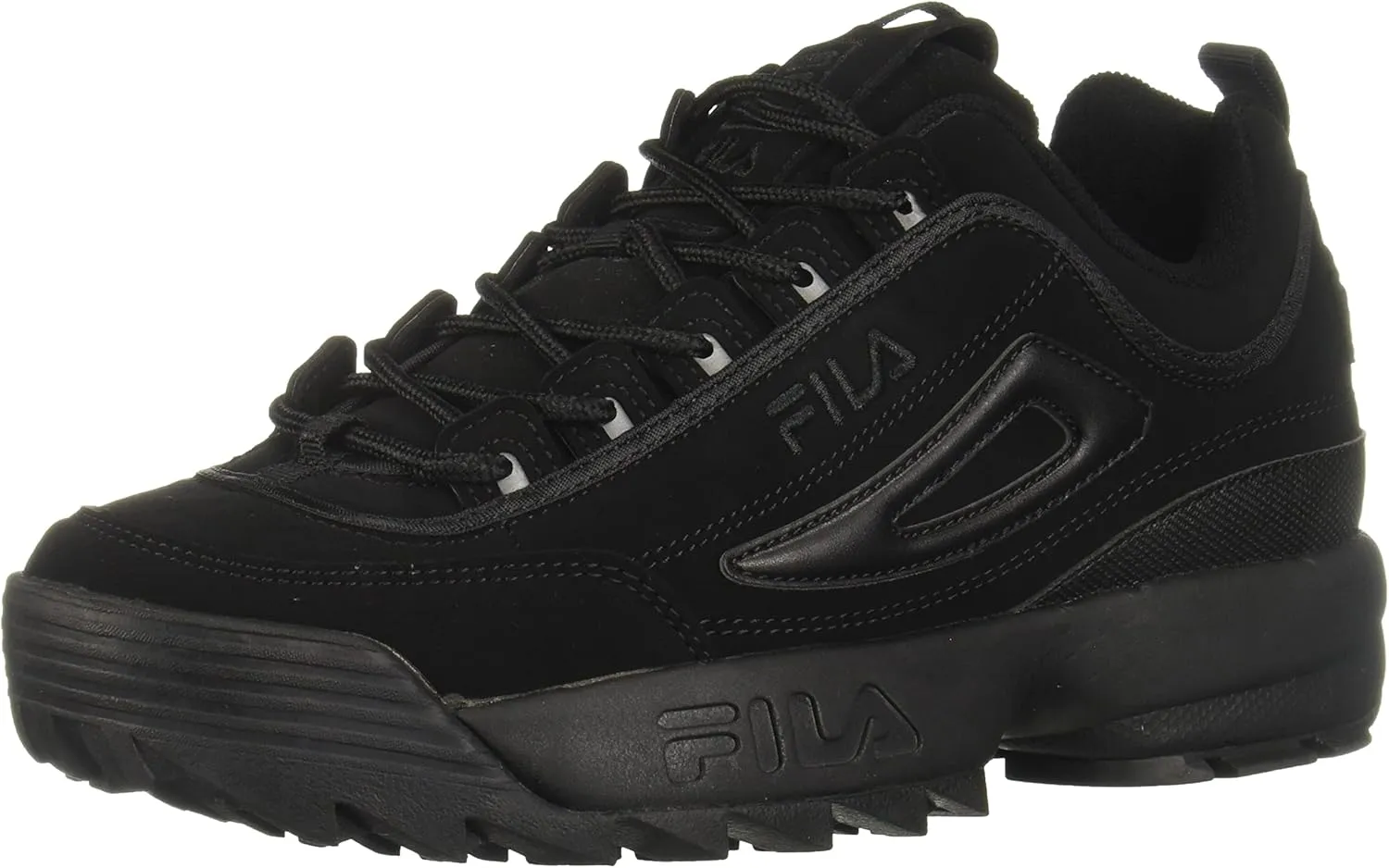 Fila Men's Strada Disruptor fashion sneakers, Black/Black/Black, 7.5 US
