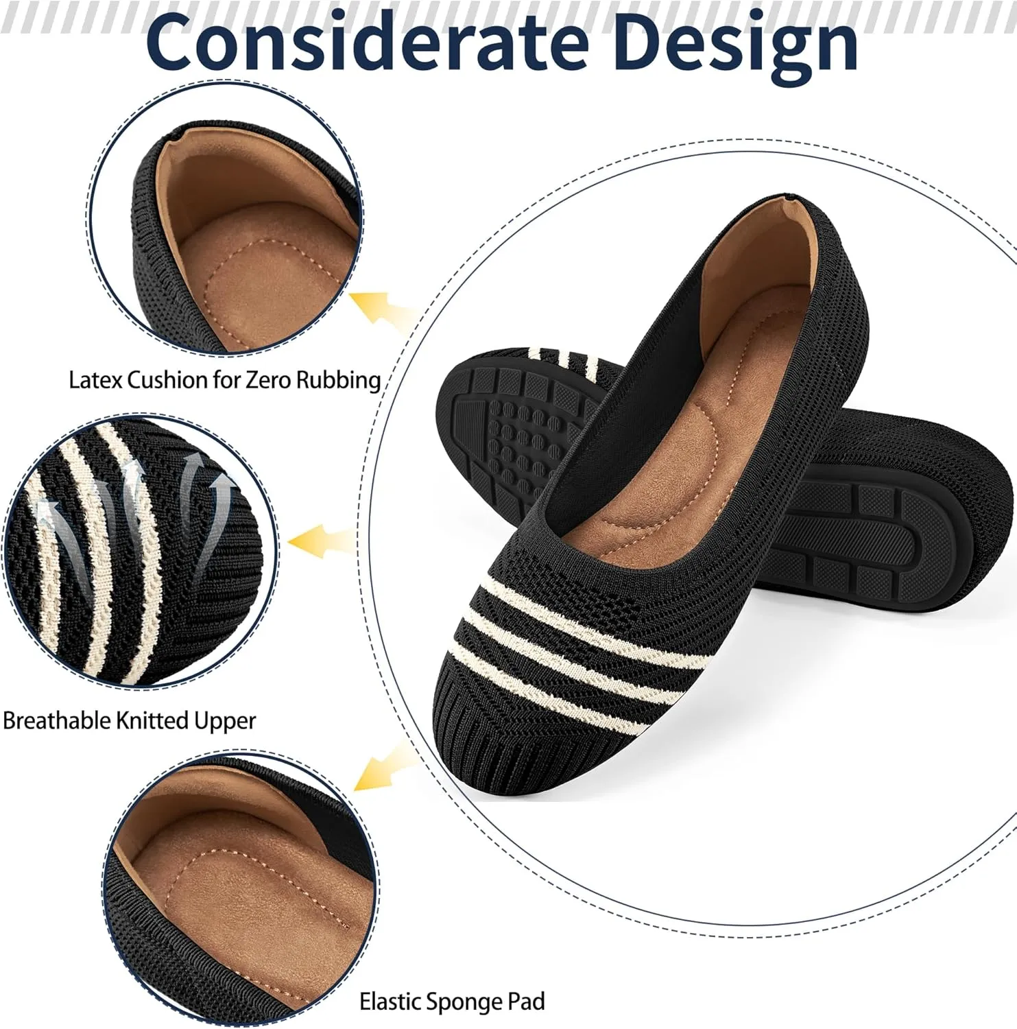 Flats for Women Ballets Shoes: Comfortable Knitted Dressy Work Flats - Ladies Wedding Flat Casual Shoes