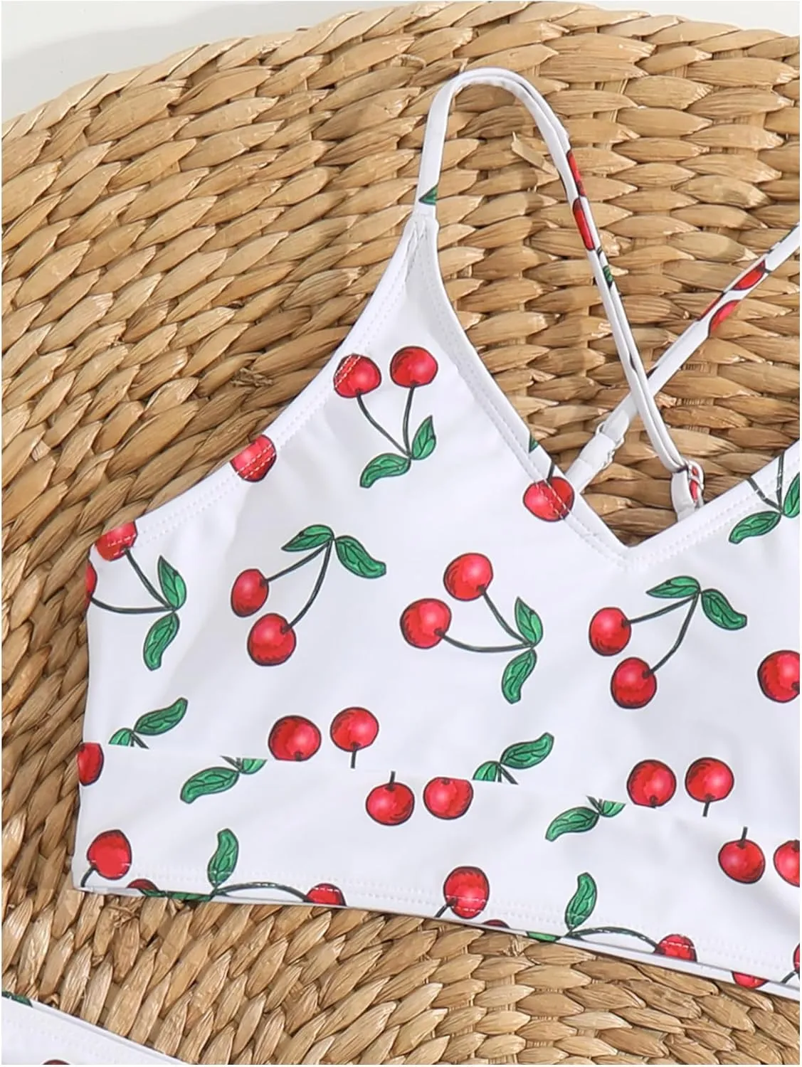 Floerns Girl's 3 Piece Swimsuit Cherry Print Cute Bikini Set with Cover Up Skirt