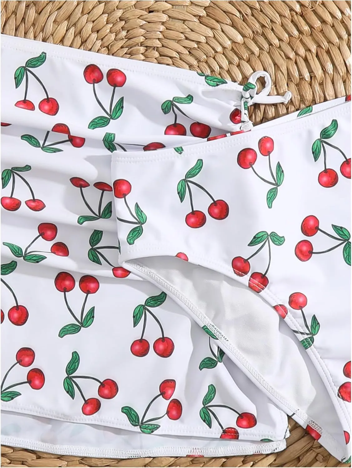 Floerns Girl's 3 Piece Swimsuit Cherry Print Cute Bikini Set with Cover Up Skirt