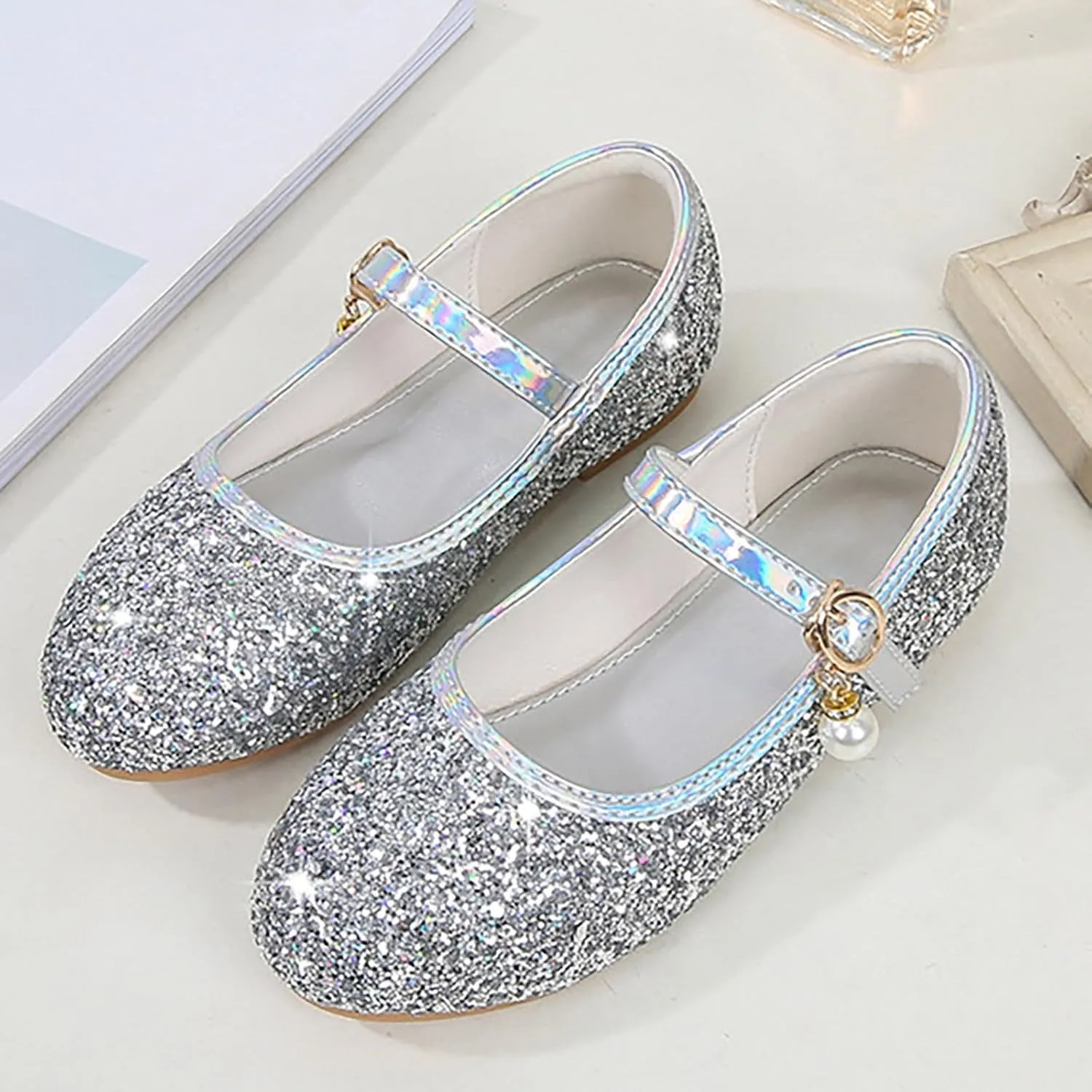 Flower Girls Dress Shoes Toddler Kids Wedding Party Low Heel Mary Jane Shoes Glitter Flat Shoes Girls