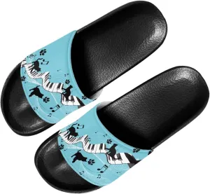 Forchrinse Black Cat Music Note Womens Causal Slide Sandals,Soft Non Slip Open Toe Slippers Flip Flop EVA Flat Sandals