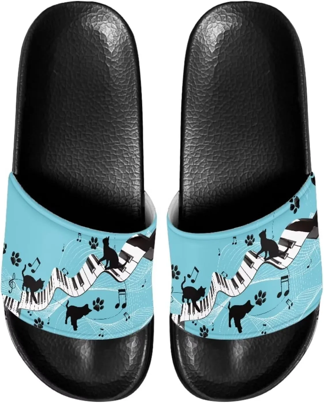 Forchrinse Black Cat Music Note Womens Causal Slide Sandals,Soft Non Slip Open Toe Slippers Flip Flop EVA Flat Sandals