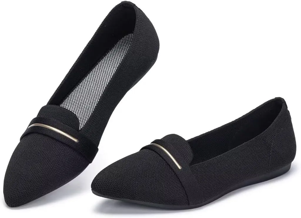 Frank Mully Women's Casual Loafer Flats Slip On Loafer Shoes Comfortable Knit Flat Shoes Classics Pointy Toe Loafer Flats,for Work,Travel