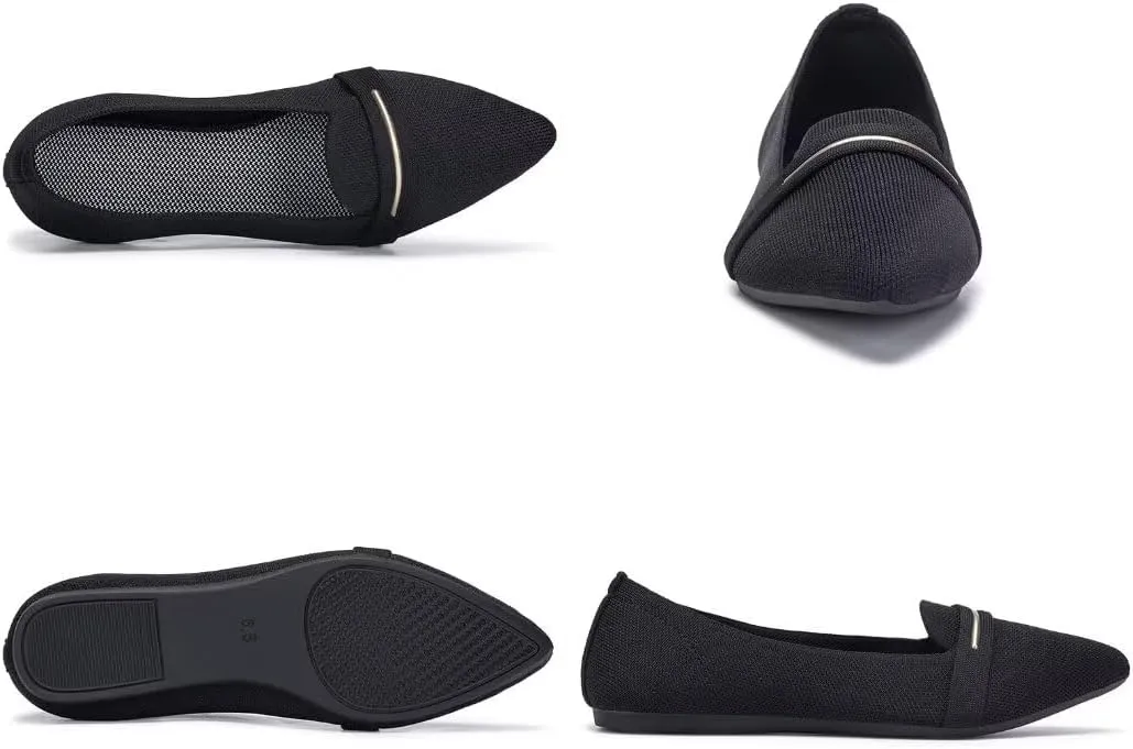 Frank Mully Women's Casual Loafer Flats Slip On Loafer Shoes Comfortable Knit Flat Shoes Classics Pointy Toe Loafer Flats,for Work,Travel