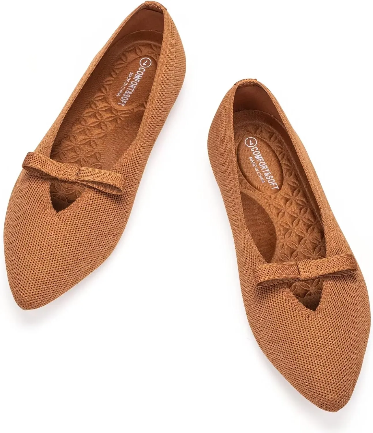 Frank Mully Women's Knitted Flats with Bow Pointed Toe Ballet Shoes Soft Fabric Ballerina Dressy Flats for Women