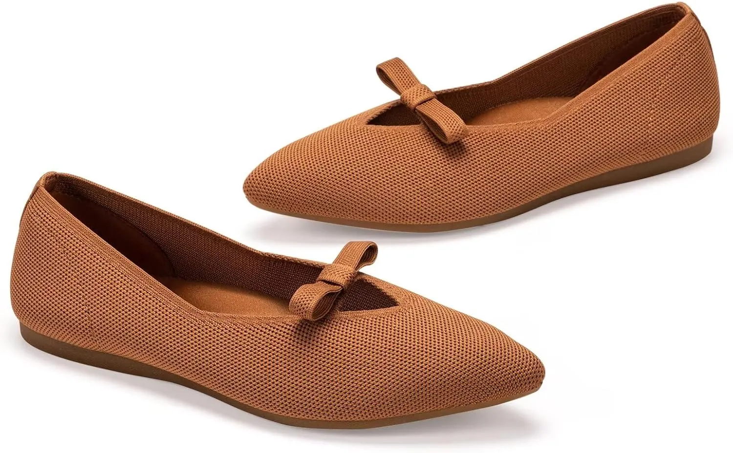 Frank Mully Women's Knitted Flats with Bow Pointed Toe Ballet Shoes Soft Fabric Ballerina Dressy Flats for Women