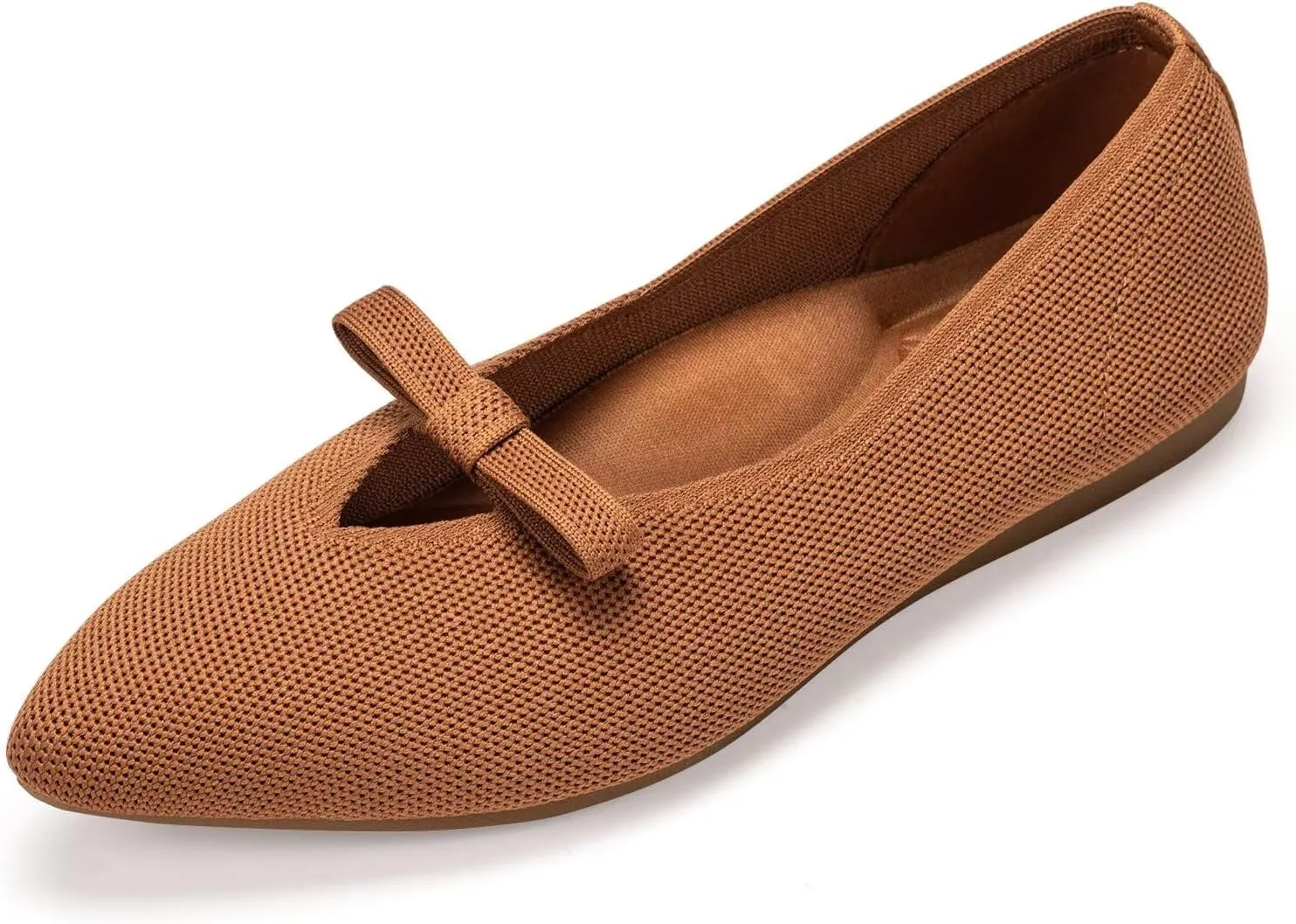 Frank Mully Women's Knitted Flats with Bow Pointed Toe Ballet Shoes Soft Fabric Ballerina Dressy Flats for Women