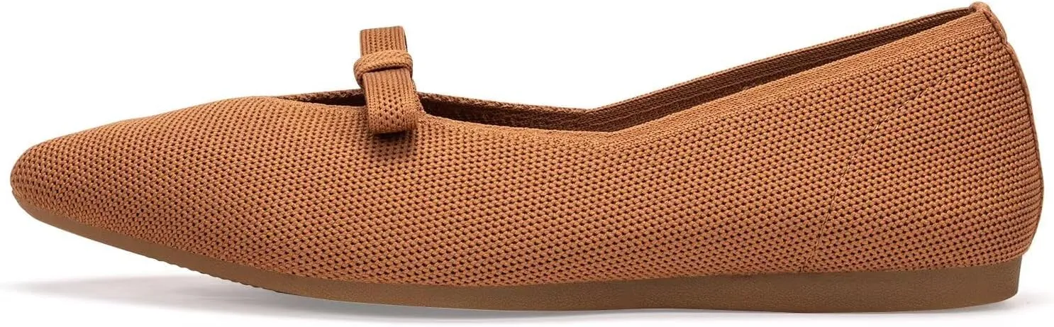 Frank Mully Women's Knitted Flats with Bow Pointed Toe Ballet Shoes Soft Fabric Ballerina Dressy Flats for Women