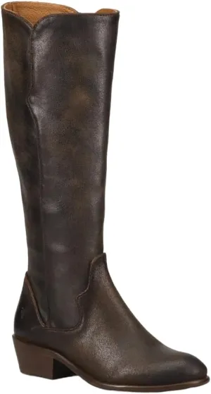 Frye Carson Piping Tall Boots for Women Made from Antiqued Pull-Up Leather with Western-Style Piping, Inside Zipper Closure, and Low Heel – 15" Shaft Height