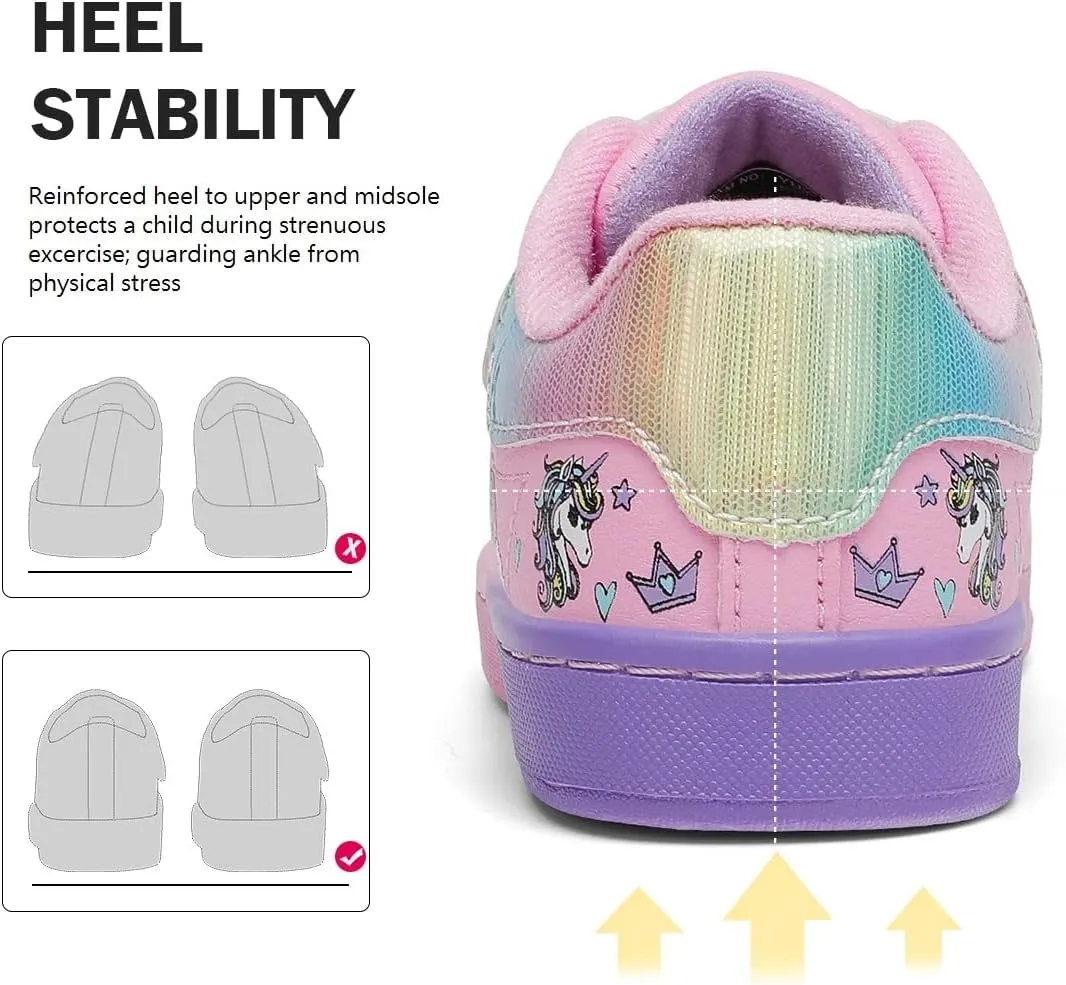 GEERX Toddler Girl Shoe Lightweight Casual Adjustable Strap Cute Unicorn Sneaker Comfortable for Walking Running (Infant/Toddler/Little Kid)