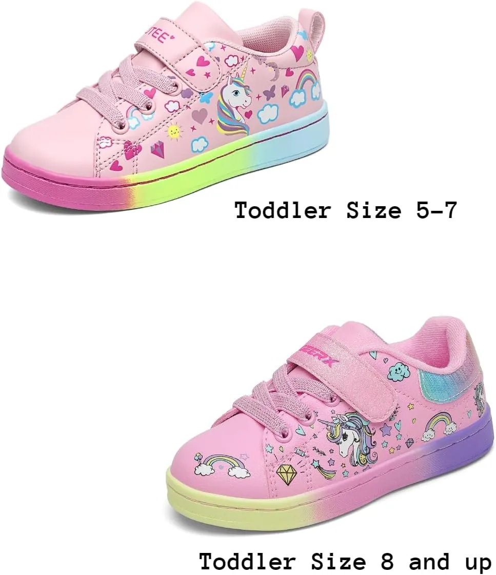 GEERX Toddler Girl Shoe Lightweight Casual Adjustable Strap Cute Unicorn Sneaker Comfortable for Walking Running (Infant/Toddler/Little Kid)