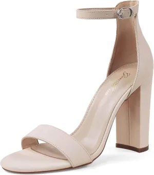 GENSHUO Women's 4-inch Chunky High Heel Sandals with Ankle Strap,Party Wedding Bridal Shoes