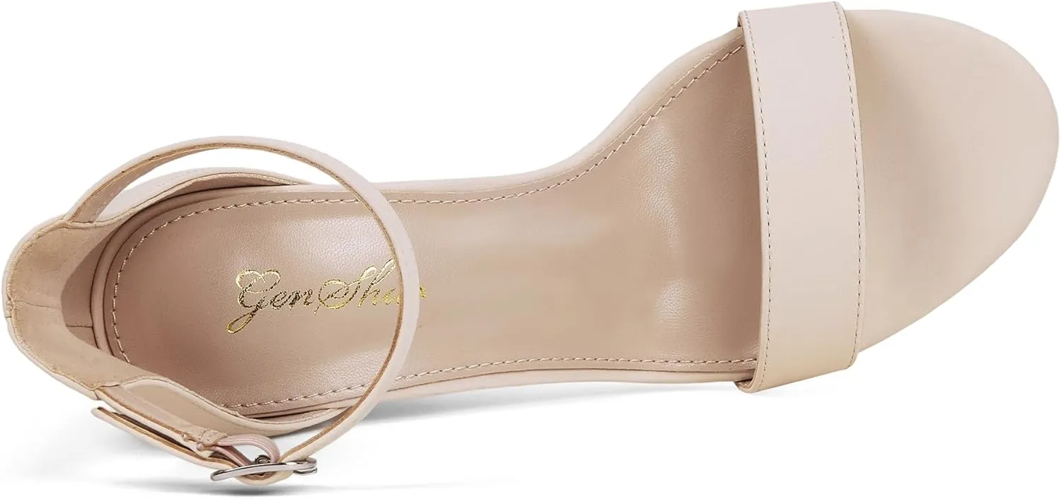 GENSHUO Women's 4-inch Chunky High Heel Sandals with Ankle Strap,Party Wedding Bridal Shoes