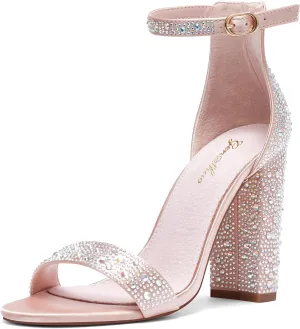 GENSHUO Women's 4-inch Chunky High Heel Sandals with Ankle Strap,Party Wedding Bridal Shoes