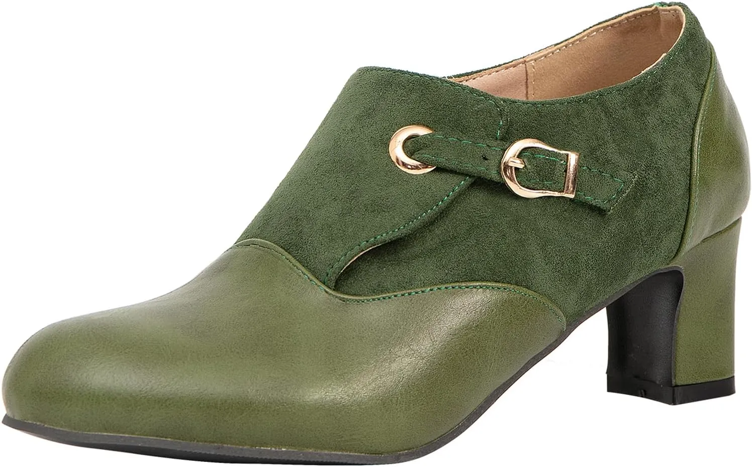 getmorebeauty Women's Pumps Shoes Low Chunky Block Heels Buckle Leather Boots Slip-on Loafers Business Pumps