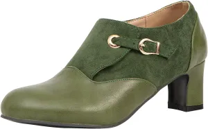 getmorebeauty Women's Pumps Shoes Low Chunky Block Heels Buckle Leather Boots Slip-on Loafers Business Pumps