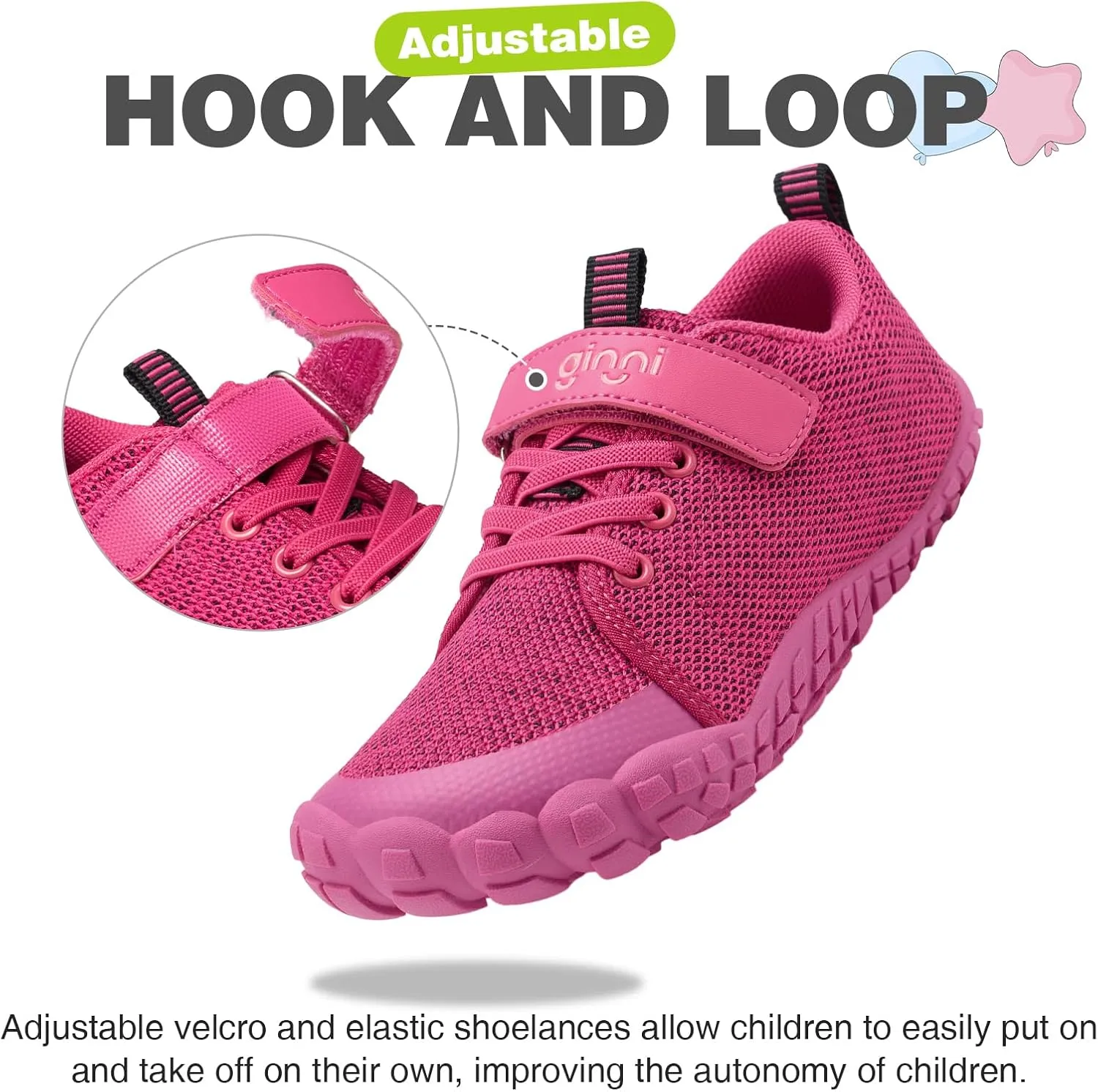 GINNI Boys Girls Barefoot Shoes - Lightweight Walking Running Athletic Sneakers, Breathable Zero Drop, Naturally Splay Wide Toe Box for Toddler, Little and Big Kids