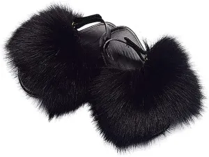Girls Faux Fur Slides Colorful Toddler Slippers Furry Sandals Shoes with Elastic Back Strap