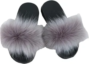 Girls Faux Fur Slippers Indoor Outdoor Furry Slides Colorful Beach Sandals Shoes