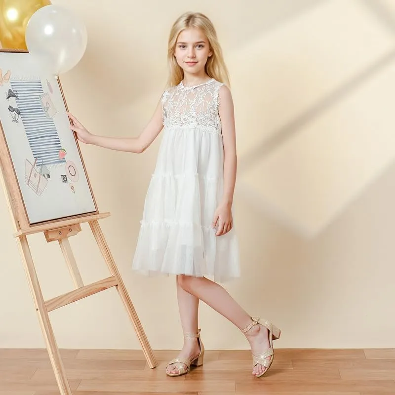 Girls Sandals Open Toe High Heels Fancy Dress Shoes Ankle Strap Chunky Block Heels Flower Girls Wedding Party Dressy Shoes for Toddler Little Big Kids